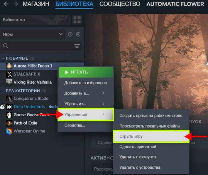 Скрыть игру стим 