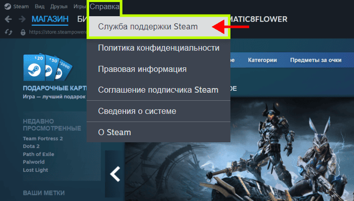 Главное окно steam