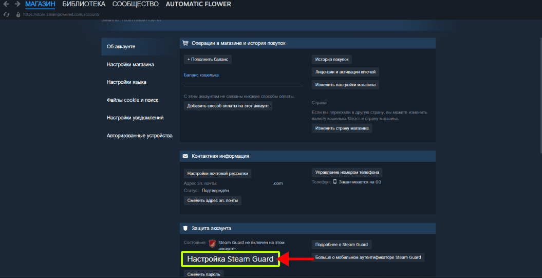 Об аккаунте steam